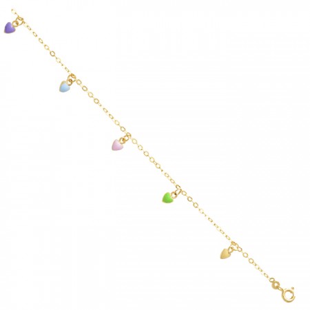 PULSERA INFANTIL CORAZONES EN ORO DE 9 QUILATES