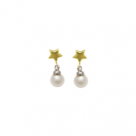 PENDIENTES BICOLOR EN ORO DE 9 QUILATES CON PERLA PENDIENTES BICOLOR EN ORO DE 9 QUILATES CON PERLA