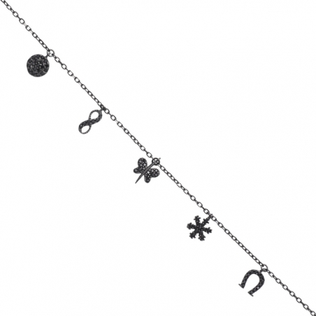 PULSERA COLGANTES EN PLATA ESMALTADA NEGRA