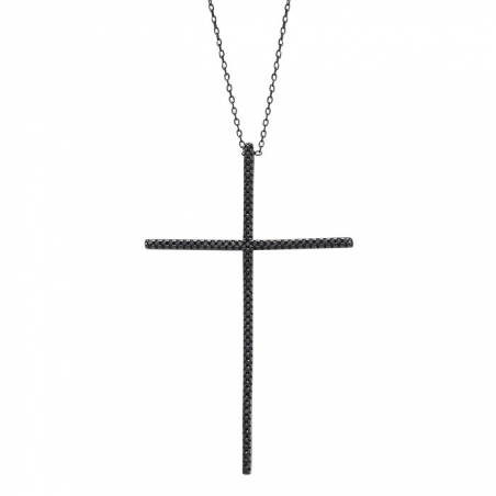 GARGANTILLA CRUZ EN PLATA ESMALTADA NEGRA