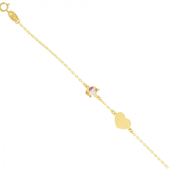 PULSERA INFANTIL UNICORNIO EN ORO DE 18 QUILATES