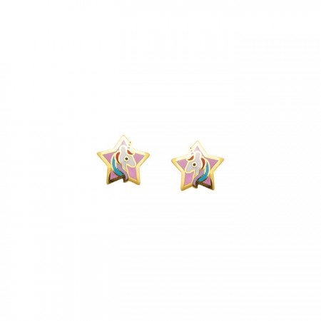 PENDIENTES EN ORO FORMA ESTRELLA UNICORNIO