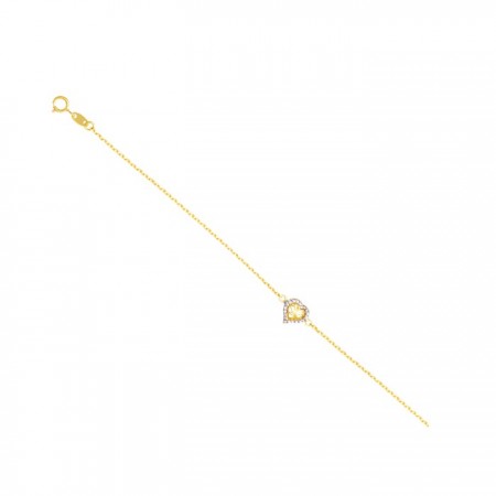 PULSERA EN ORO DE 18 QUILATES CON CORAZÓN Y CIRCONITAS