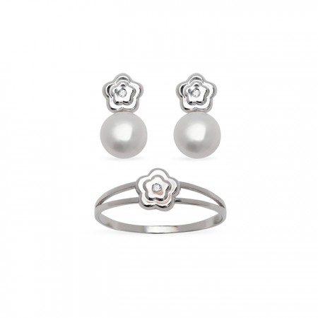 JUEGO DE PENDIENTES Y ANILLO EN ORO BLANCO JUEGO DE PENDIENTES Y ANILLO EN ORO BLANCO