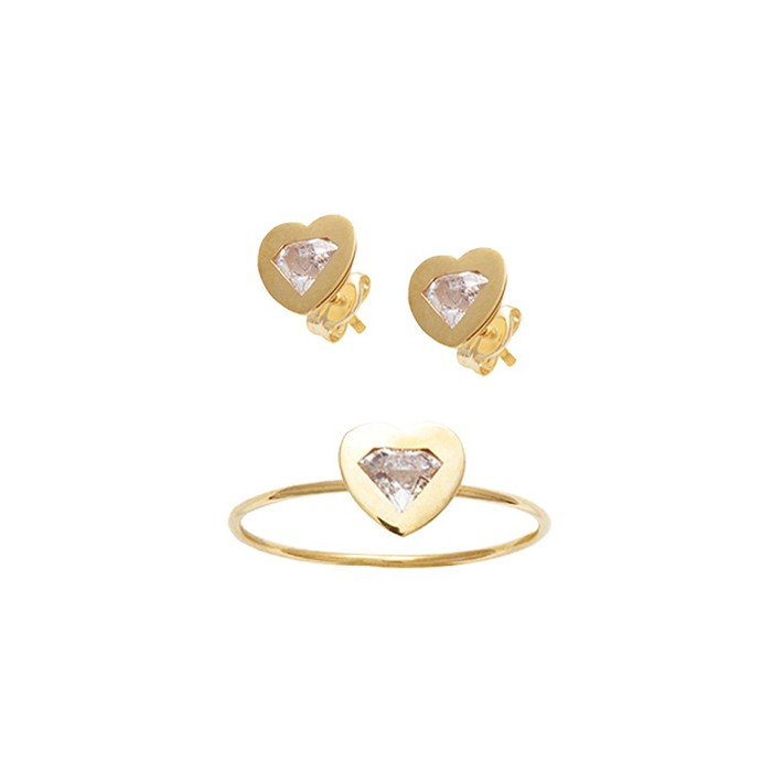 JUEGO DE ANILLO Y PENDIENTES EN ORO DE 9 QUILATES