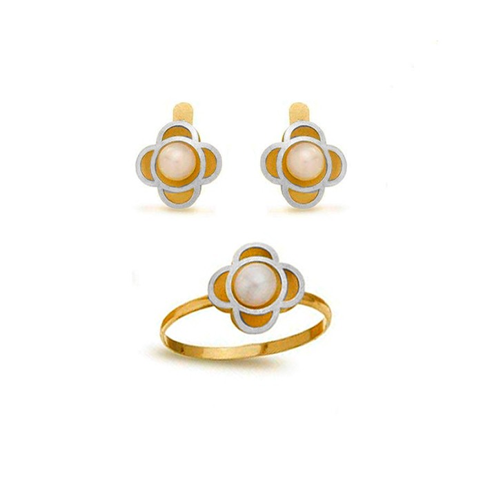 JUEGO DE ANILLO Y PENDIENTES EN ORO DE 9 QUILATES