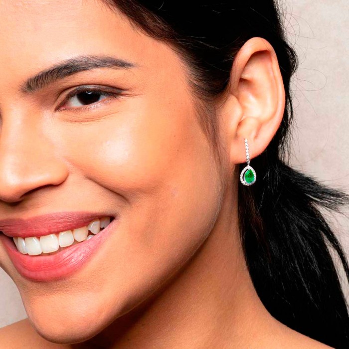 PENDIENTES EN ORO CON DIAMANTES Y ESMERALDAS