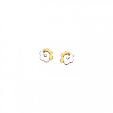PENDIENTES EN ORO BICOLOR FLOR Y CIRCONITAS