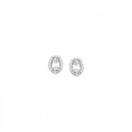 PENDIENTES EN ORO BLANCO DIAMANTES Y AGUAMARINA