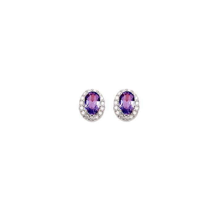 PENDIENTES EN ORO BLANCO DIAMANTES Y AMATISTA