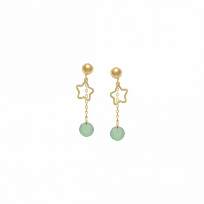 PENDIENTES EN ORO CON DE ESTRELLA Y CIRCONITA VERDE