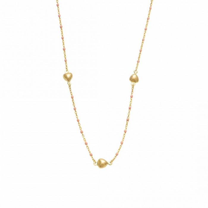 GARGANTILLA EN ORO CORAZONES Y DETALLES CORAL