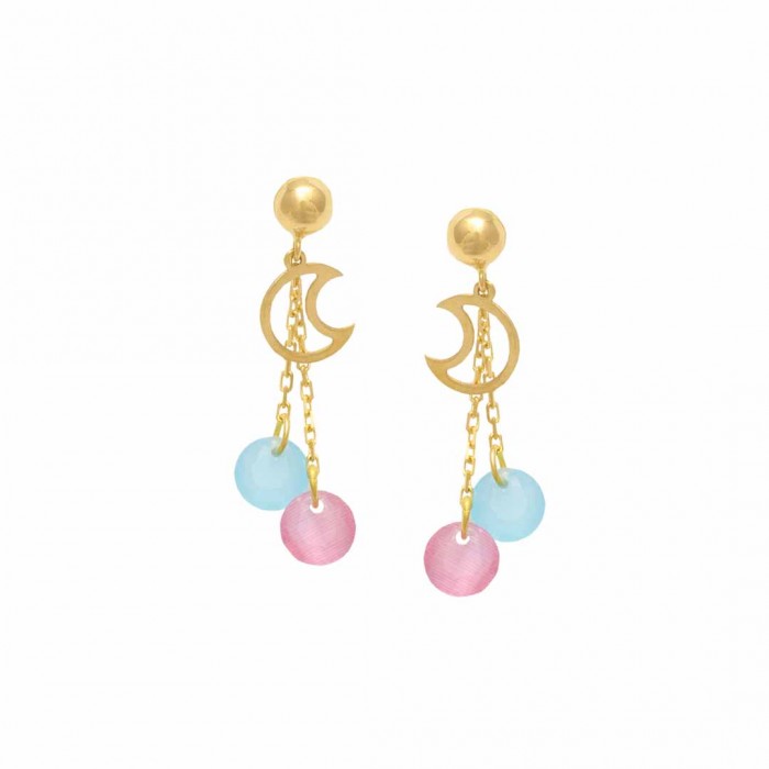 PENDIENTES LUNA Y CIRCONITAS COLORES