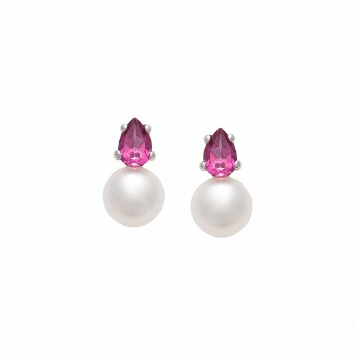 PENDIENTES DE PERLAS Y CIRCONITA ROSA