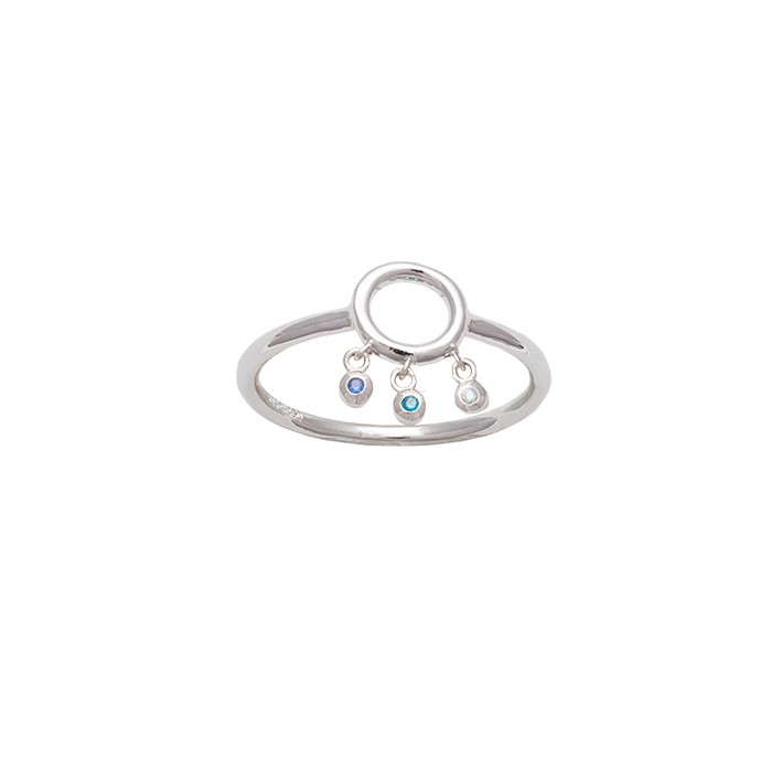 ANILLO 3 CIRCONITAS COLGANTES AZULES
