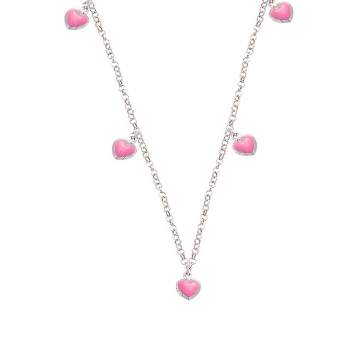 GARGANTILLA EN PLATA CORAZONES ROSAS