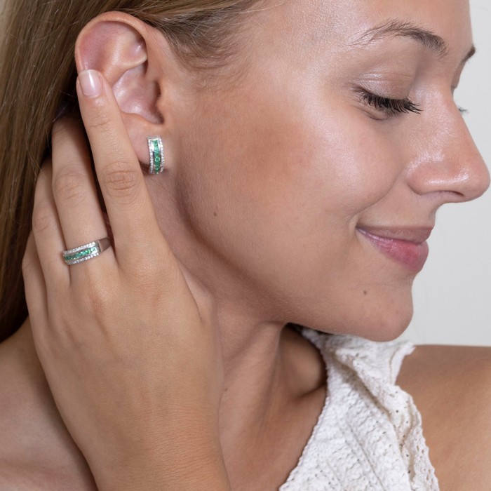 PENDIENTES EN ORO CON DIAMANTES Y ESMERALDAS