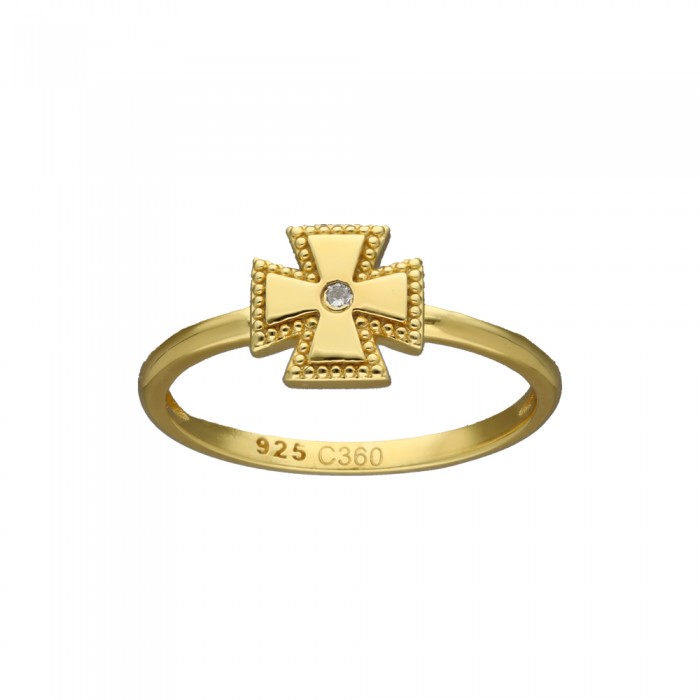 ANILLO EN PLATA DORADA CRUZ