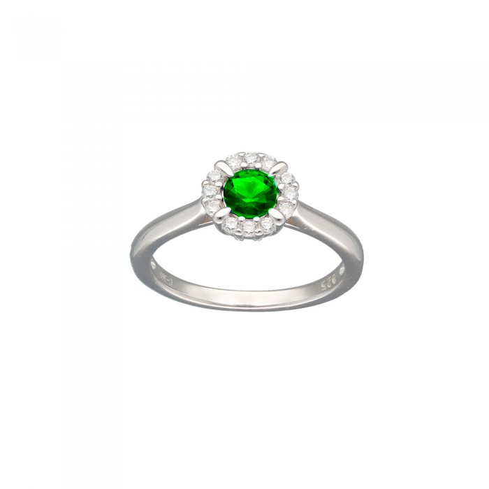 ANILLO EN PLATA CON CIRCONITAS Y CENTRO VERDE