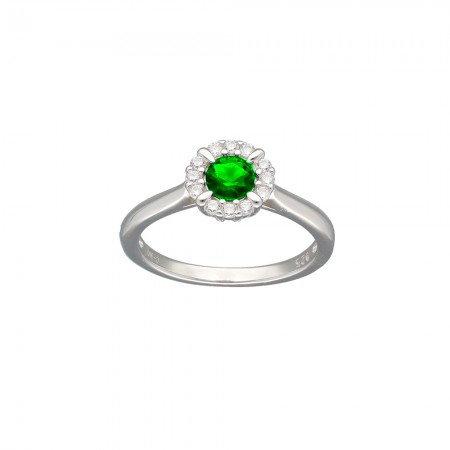 ANILLO EN PLATA CON CIRCONITAS Y CENTRO VERDE