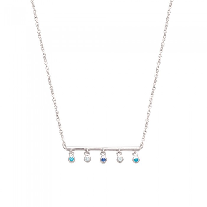 GARGANTILLA EN PLATA CON BARRA Y CIRCONITAS AZULES