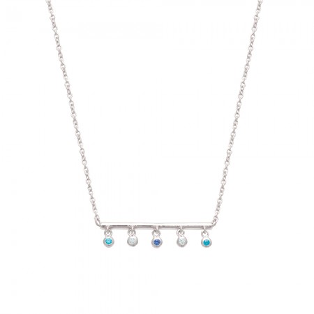 GARGANTILLA EN PLATA CON BARRA Y CIRCONITAS AZULES