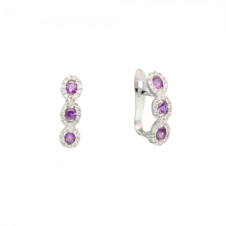 PENDIENTES EN ORO BLANCO, DIAMANTES Y AMATISTA
