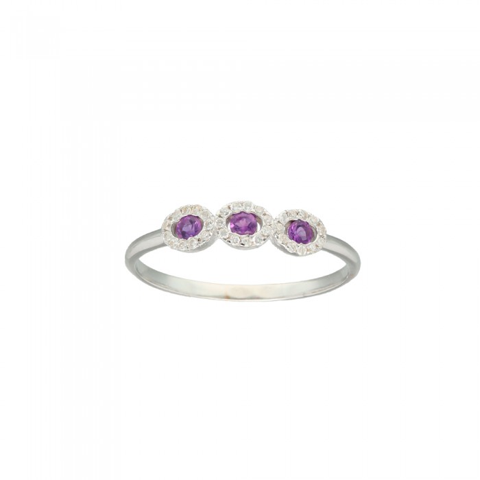 ANILLO EN ORO BLANCO, DIAMANTES Y AMATISTA