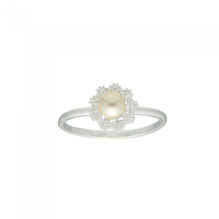 ANILLO EN PLATA CON PERLA Y FLORES