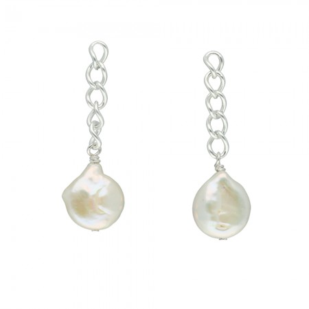 PENDIENTES EN PLATA CADENA Y PERLA BARROCA