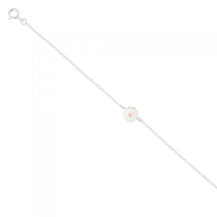 PULSERA INFANTIL EN PLATA FLOR BLANCA