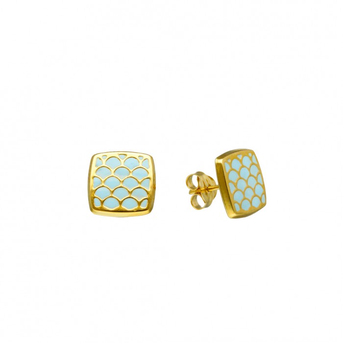 PENDIENTES EN ORO CUADRADOS AZULES