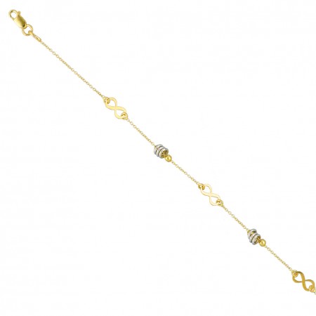PULSERA EN ORO BICOLOR CON INFINITOS Y CÍRCULOS