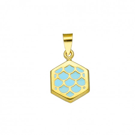 COLGANTE EN ORO HEXÁGONO AZUL