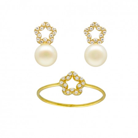 JUEGO DE ANILLO Y PENDIENTES DE COMUNIÓN FLORES