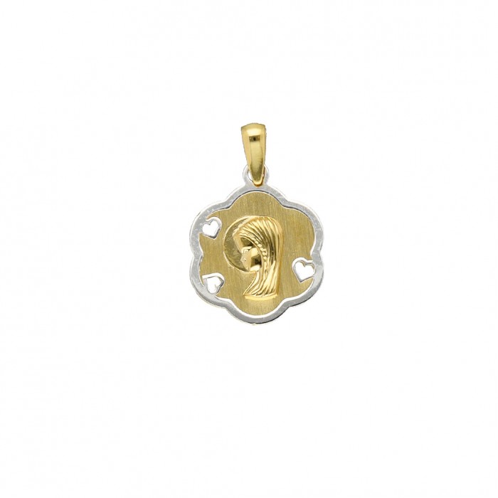 MEDALLA EN ORO BICOLOR CORAZONES CALADOS