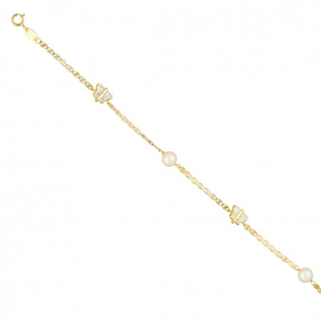 PULSERA INFANTIL CON PERLAS Y MARIPOSAS