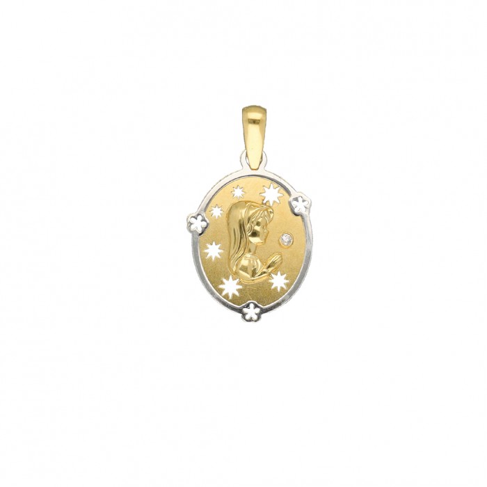 MEDALLA EN ORO BICOLOR CON ESTRELLAS CALADAS