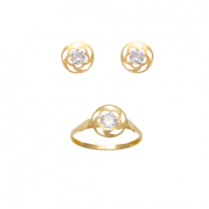 CONJUNTO EN ORO DE FLOR Y CIRCONITAS