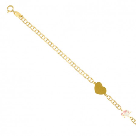 PULSERA INFANTIL EN ORO CORAZÓN Y UNICORNIO