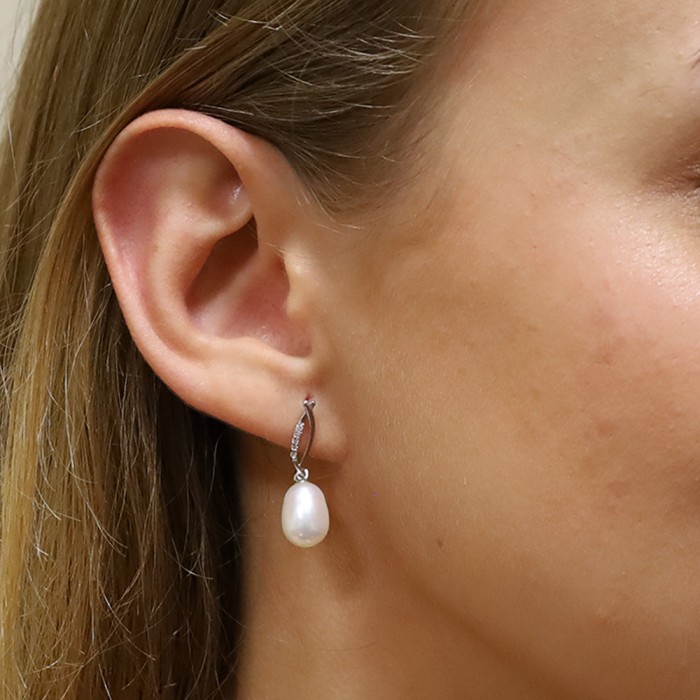 PENDIENTES EN ORO BLANCO PERLAS Y CIRCONITAS