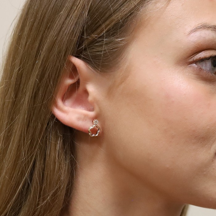 PENDIENTES EN ORO FLOR CON CIRCONITA