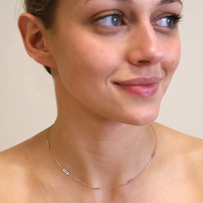 GARGANTILLA EN ORO RECTÁNGULOS TRICOLOR