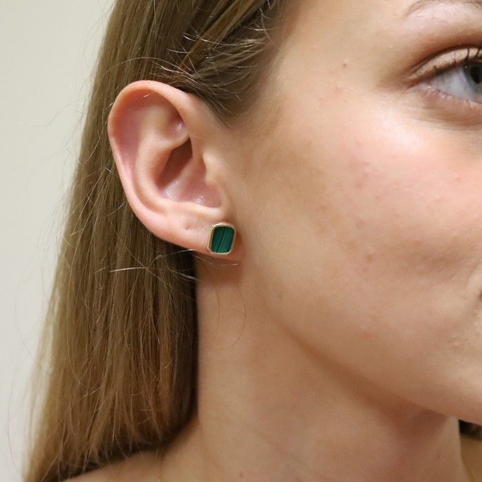 PENDIENTES EN ORO RECTÁNGULO DE MALAQUITA