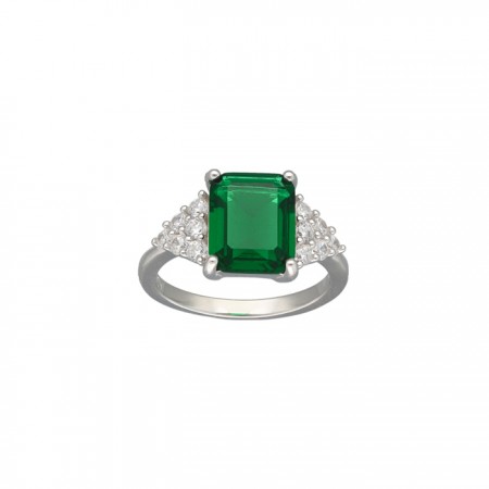 Anillo en plata circonita verde rectangular