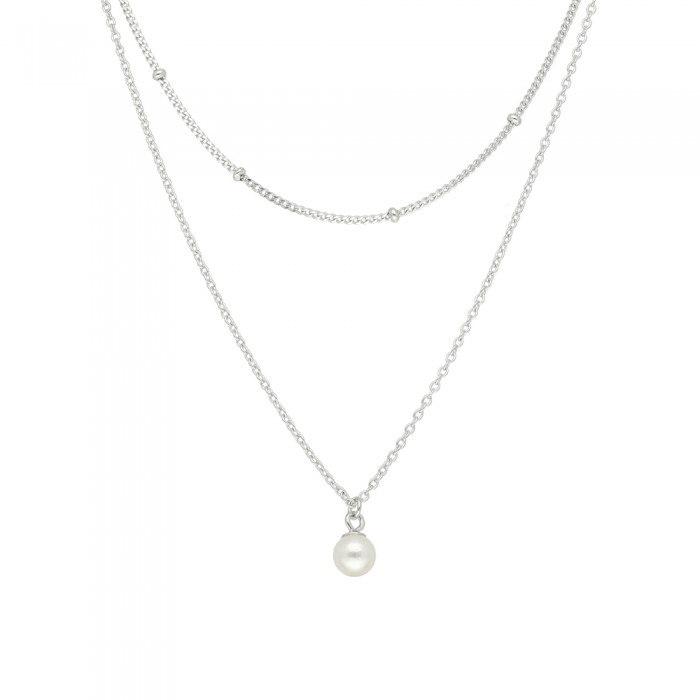 GARGANTILLA PLATA DOBLE CADENA PERLA