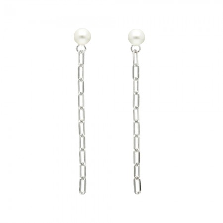 PENDIENTES PLATA ESLABONES PERLA