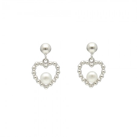 PENDIENTES PLATA CORAZON PERLA