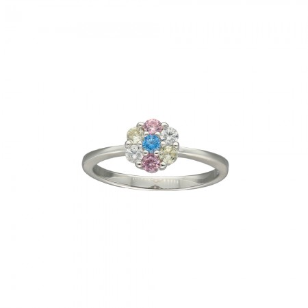 ANILLO PLATA FLOR CIRCONITAS COLORES