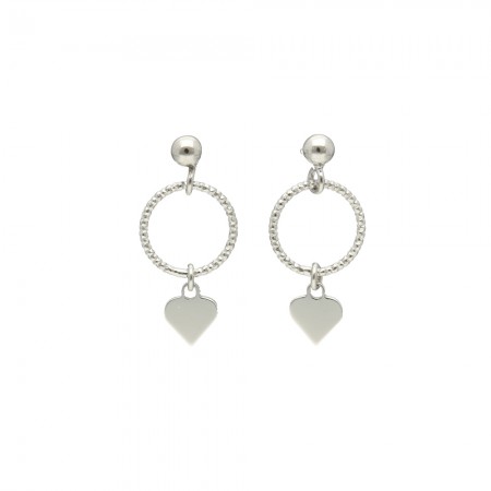 PENDIENTE PLATA COLGANTE CÍRCULO Y CORAZÓN